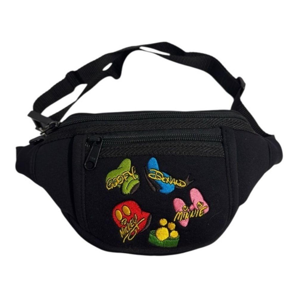 Disney Mickey And Friends Embroidered Fanny Pack Black Adjustable Belt Bag